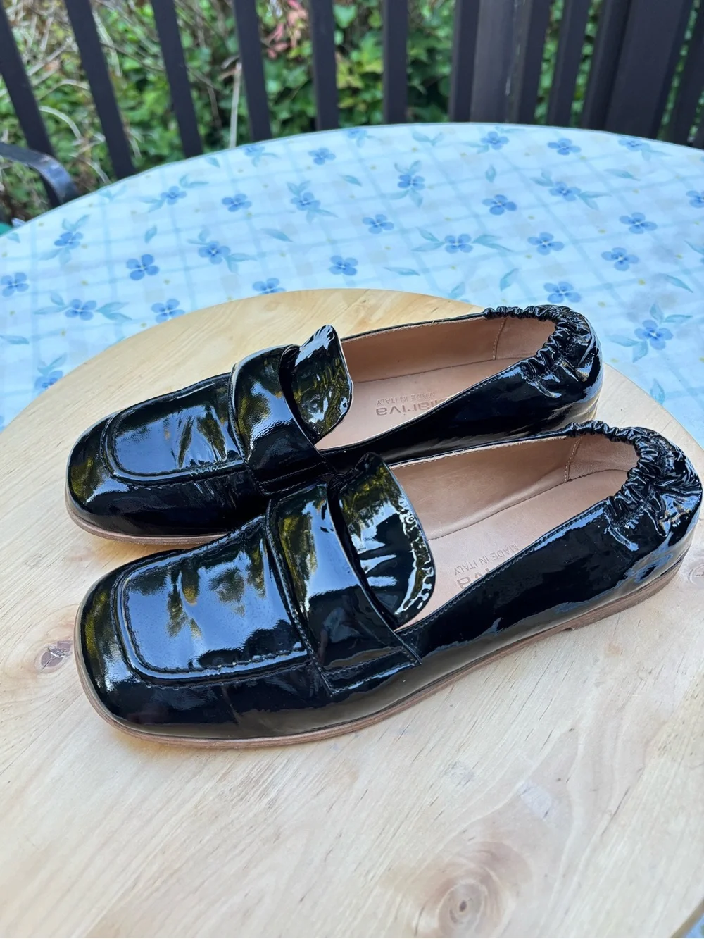 Laura Bellariva Italian Patent Leather Black Scrunch Loafer Ballet Flats Size 8